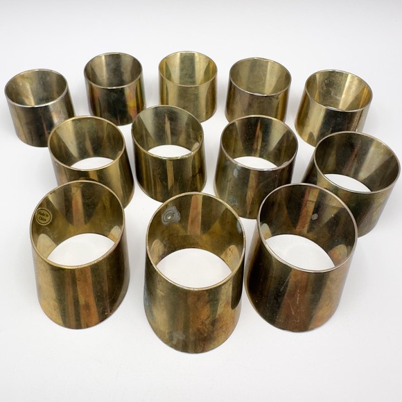 Brass Napkin Rings Modernist Slanted Design Gold Dining Table '70s Set of 12 - Picture 6 of 13